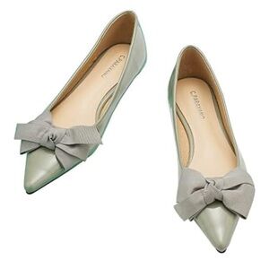 C.Paravano Pointy Bow Flats Comfortable Stylish Slip-On Shoes Casual Light Green